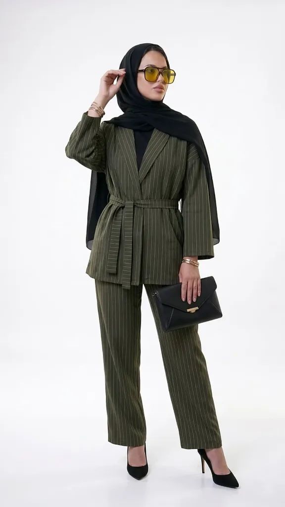 Suit Striped olive