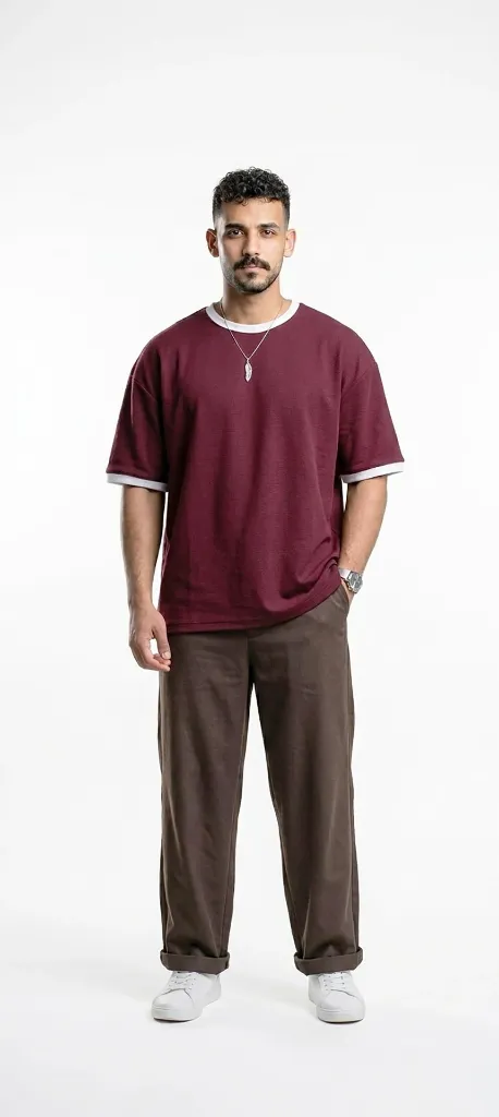 Ringer T-Shirt Burgundy (Over Size)